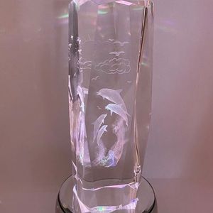 3D Laser Crystal Dolphins Figurine Statue Sculpture with LED Base New